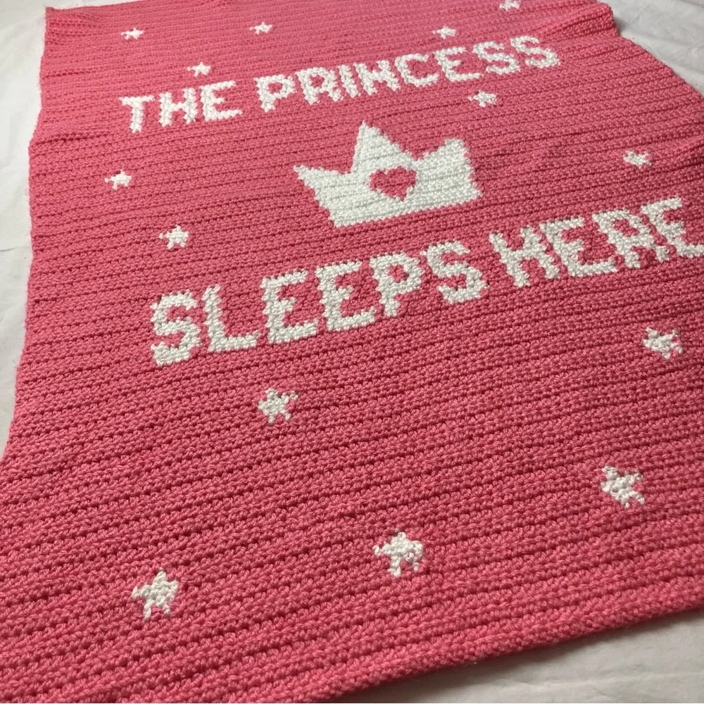 Hand Crochet Afghan Princess Baby Blanket Throw Pink